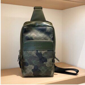 Coach Gotham Pack Sling Camo Green Signature Leather Mens Crossbody CAF37